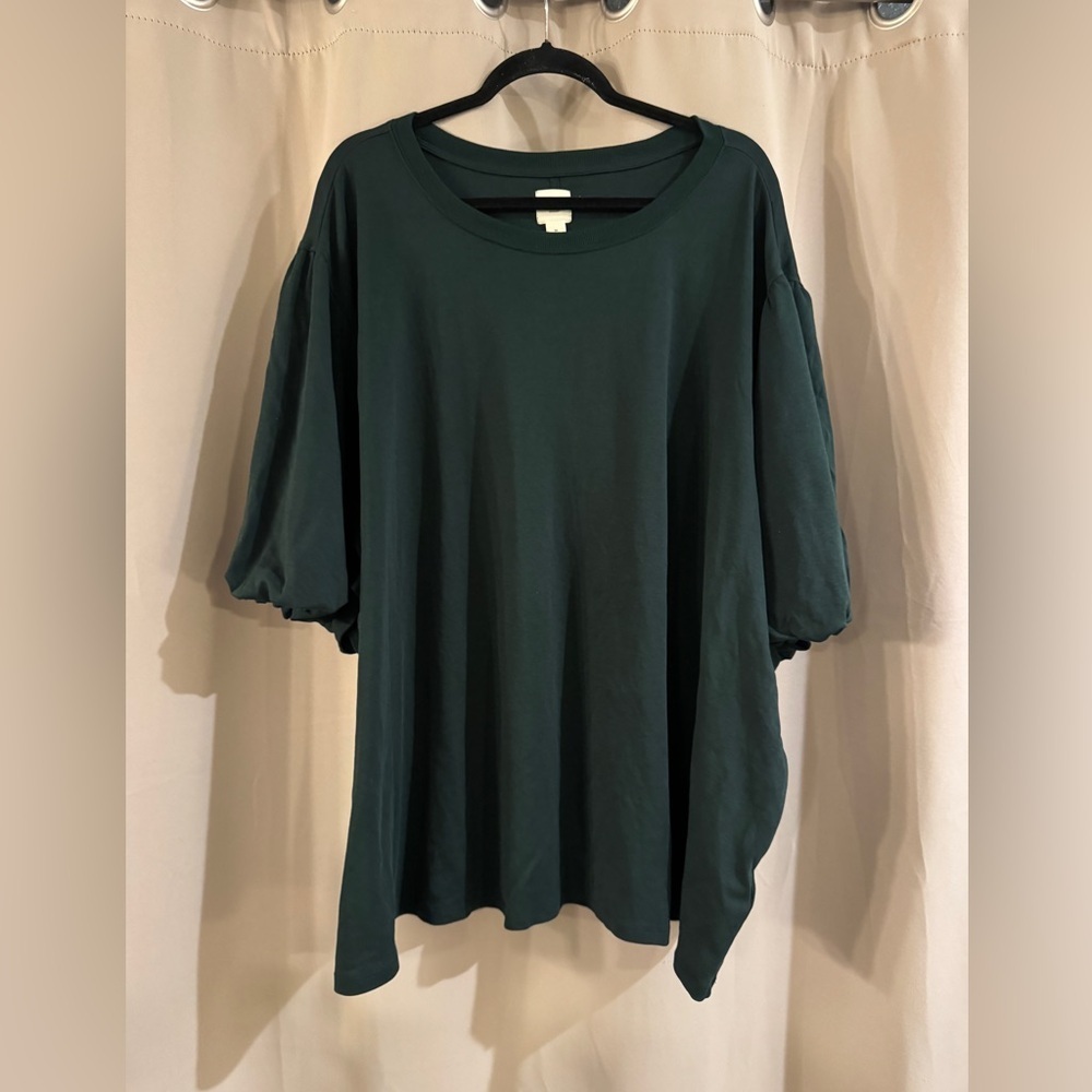 NWT Amazon Dark Green Women's Puff-Sleeve Tunic Top